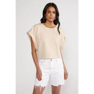 Etica Rhett Sweat In Sand Organic Cotton Short Rolled Sleeve Pullover S